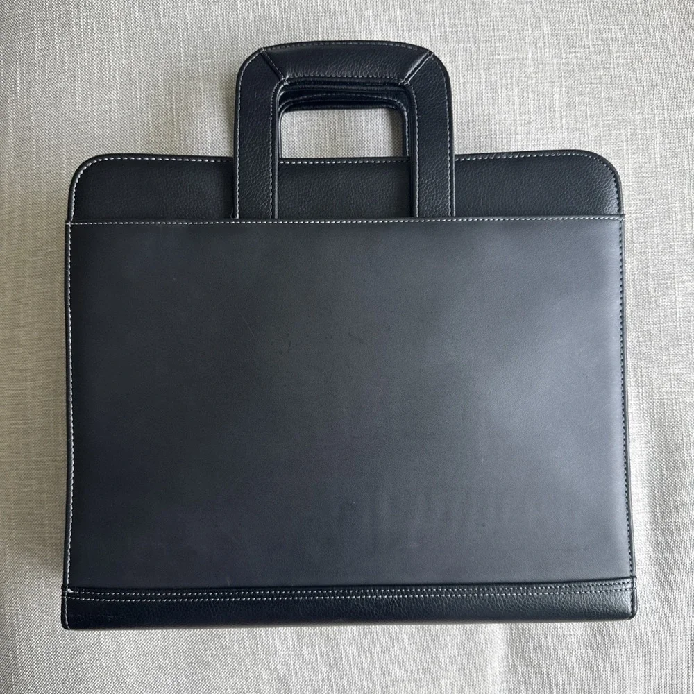 Franklin Covey Black Planner 3 Ring Binder Organizer Handles Leather Calculator